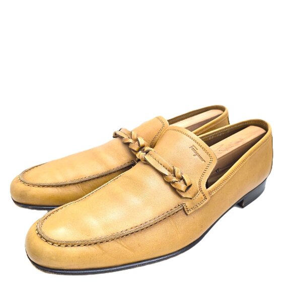 Salvatore Ferragamo Almond Toe Leather Loafers Men Size 10.5 - Picture 1 of 12